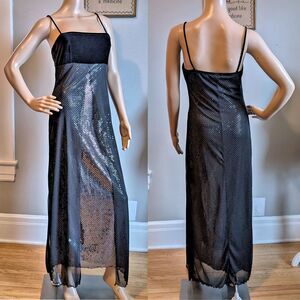 Vintage 90s Taboo Prom Gown Regency Sequin Sheer Overlay Empire Waist Size M